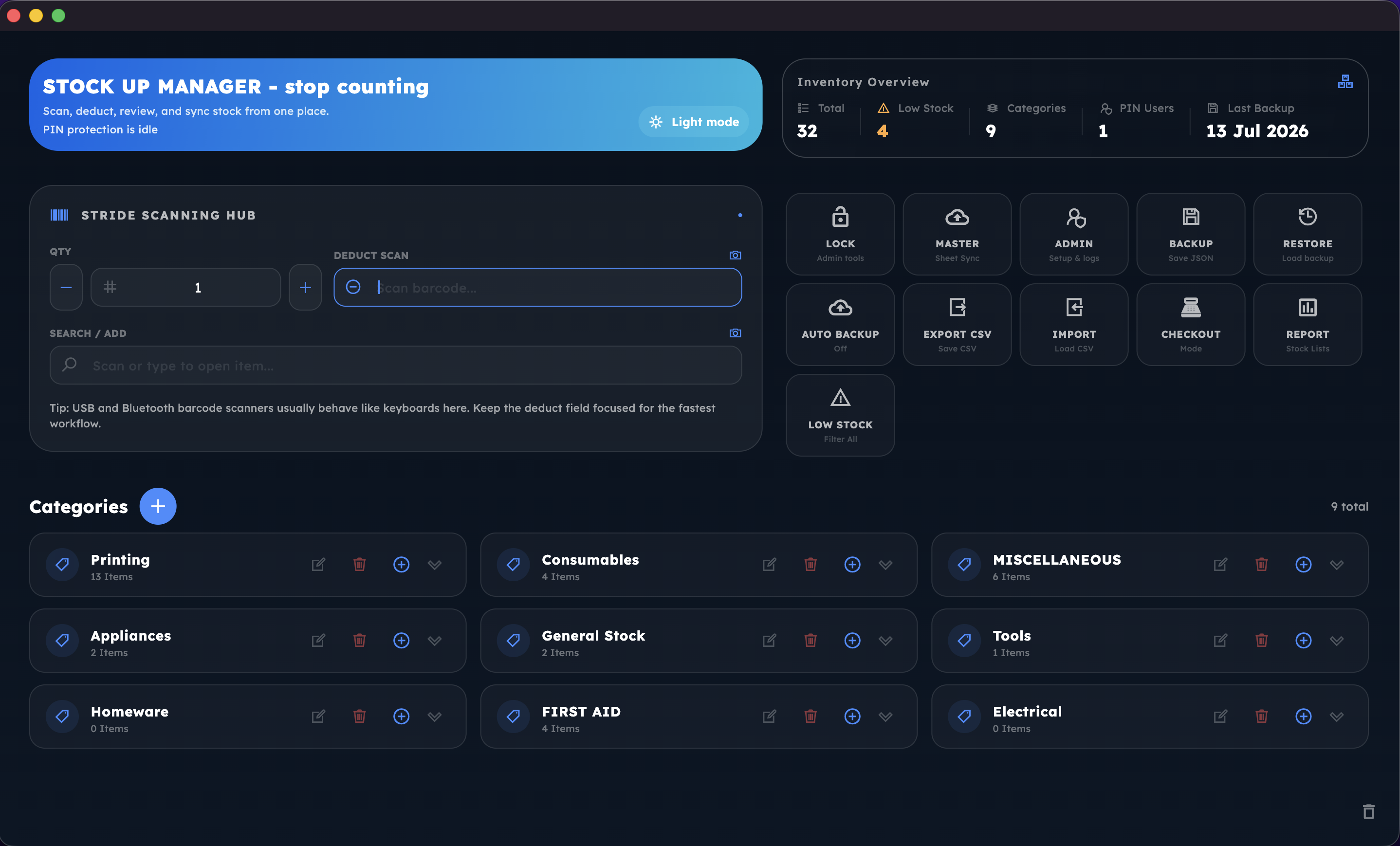 Stock Up Manager app screenshot